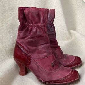 Neosens Funky Burgundy Leather Zip-Up Ankle Boots